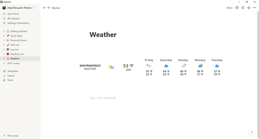 how to add weather widget in notion?
